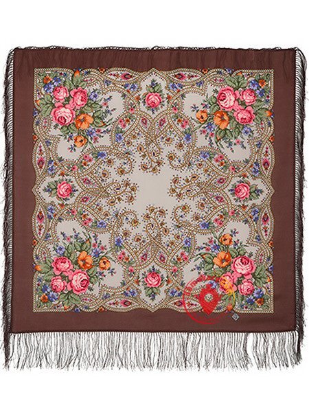 Павловопосадский шерстяной платок с шелковой бахромой «Марья-искусница», 89×89 см, арт. 1606-16