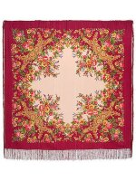 Павлопосадский шерстяной платок с шелковой бахромой «Изысканный», рисунок 1315-5